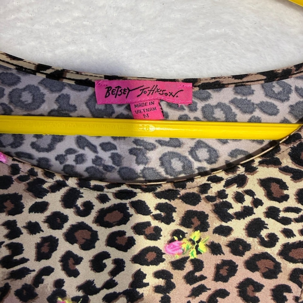Betsey Johnson Size M Leopard Floral Top Y2K Indie Stretch Blouse - Picture 3 of 7